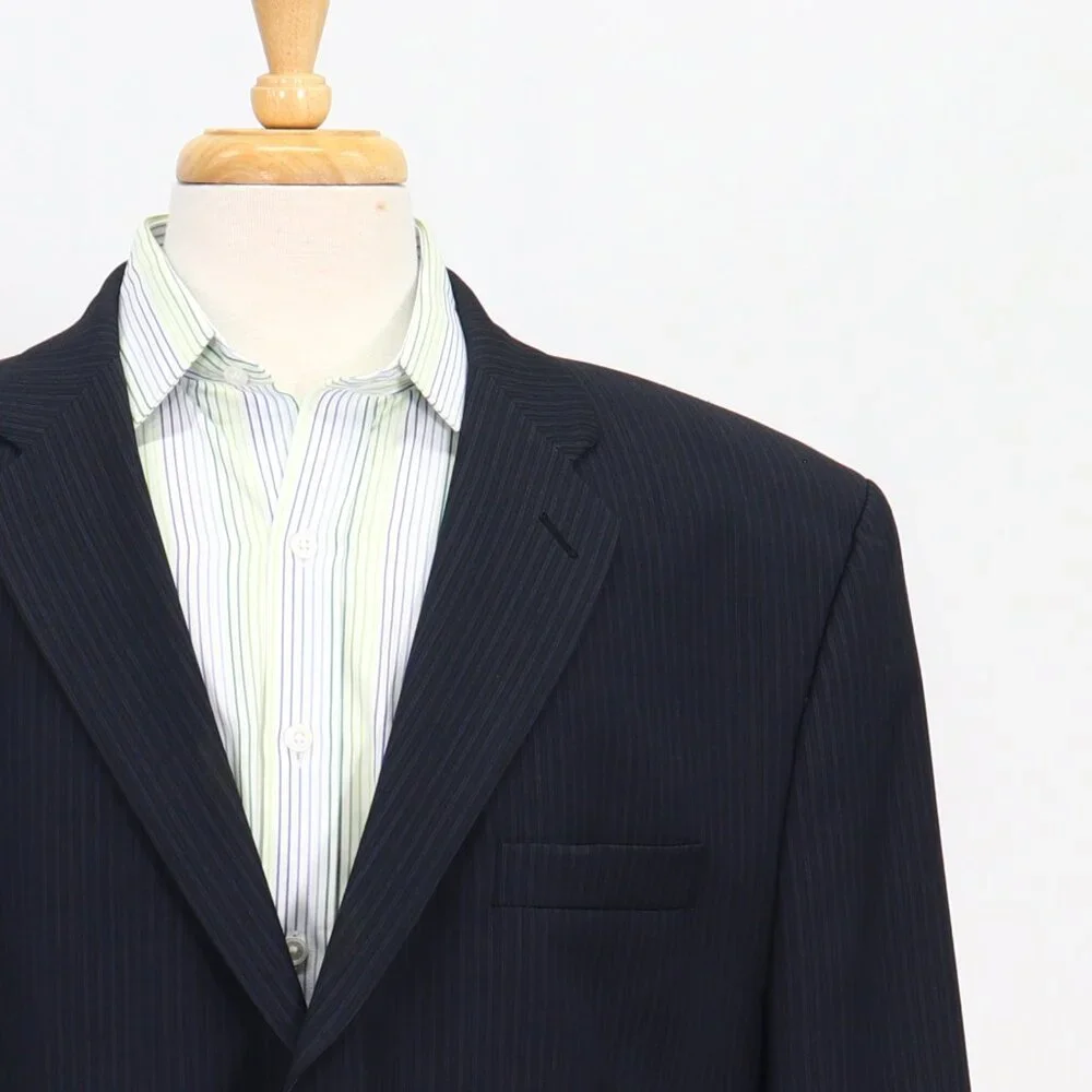 Calvin Klein 48L Navy Blazer Sport Coat Jacket 3-Button Stripe Y893